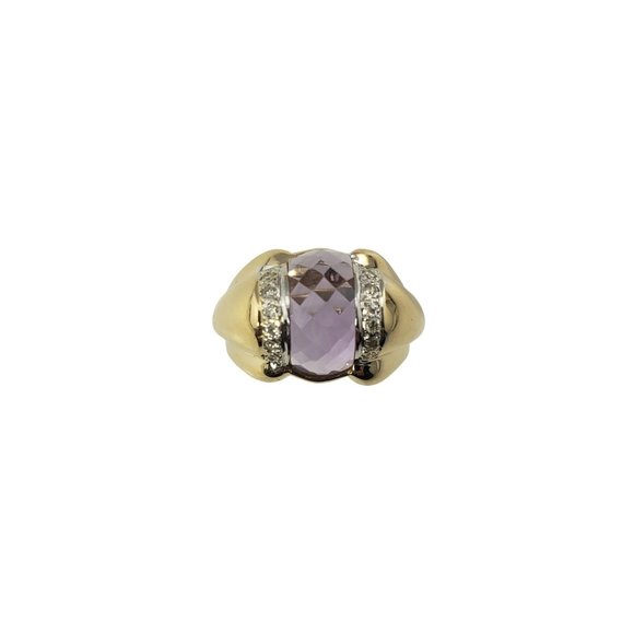 Vintage 14 Karat Yellow Gold Amethyst and Diamond Ring Size 6.25 GAI Certified - Picture 1 of 9